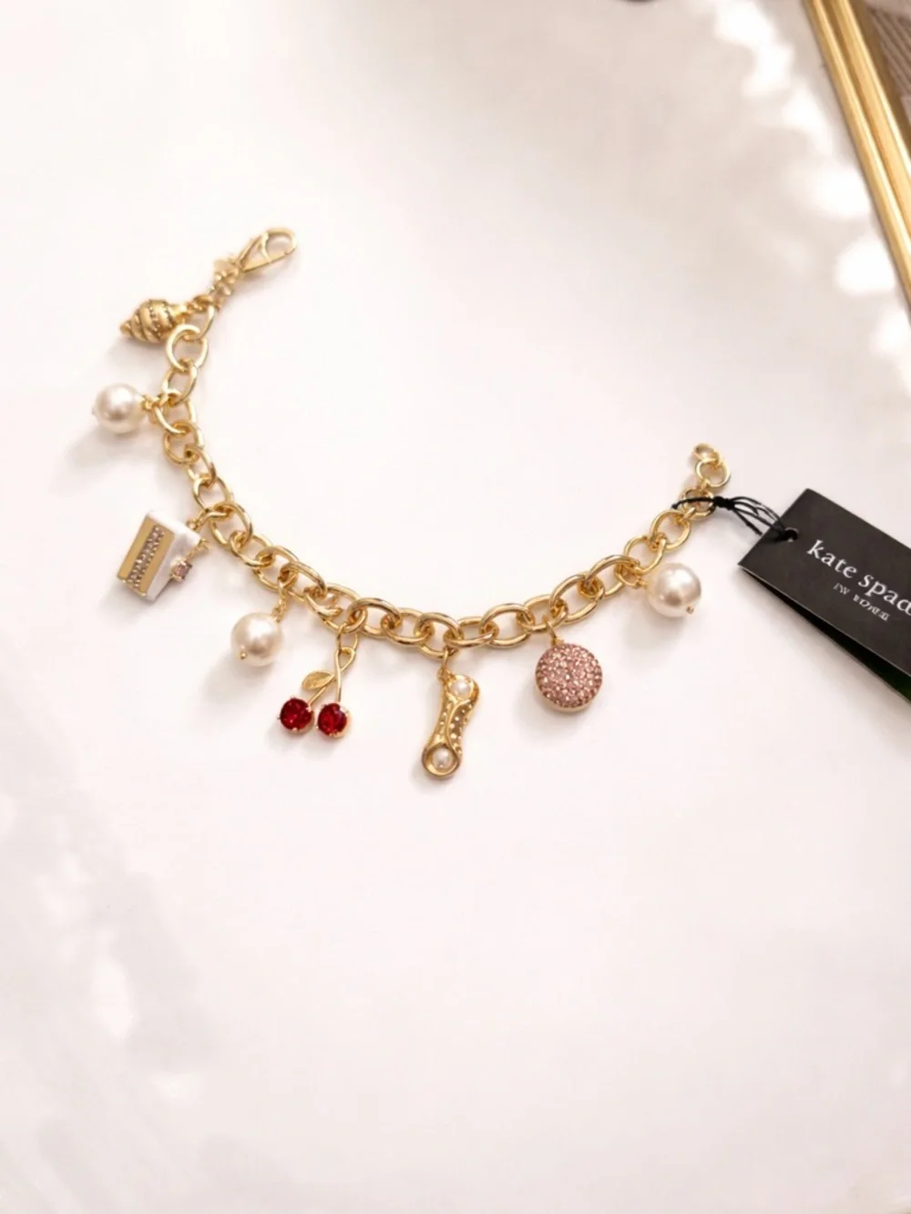 Kate Spade New York Pastry Shop Charm Bracelet Gold Tone NWT 7-9” Adjustable - Picture 3 of 9